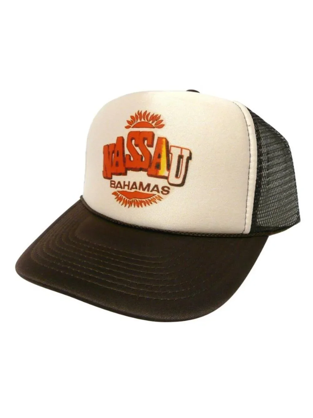 Retro Nassau Bahamas Foam Trucker Hat Brown White Rope Vintage Snapback New